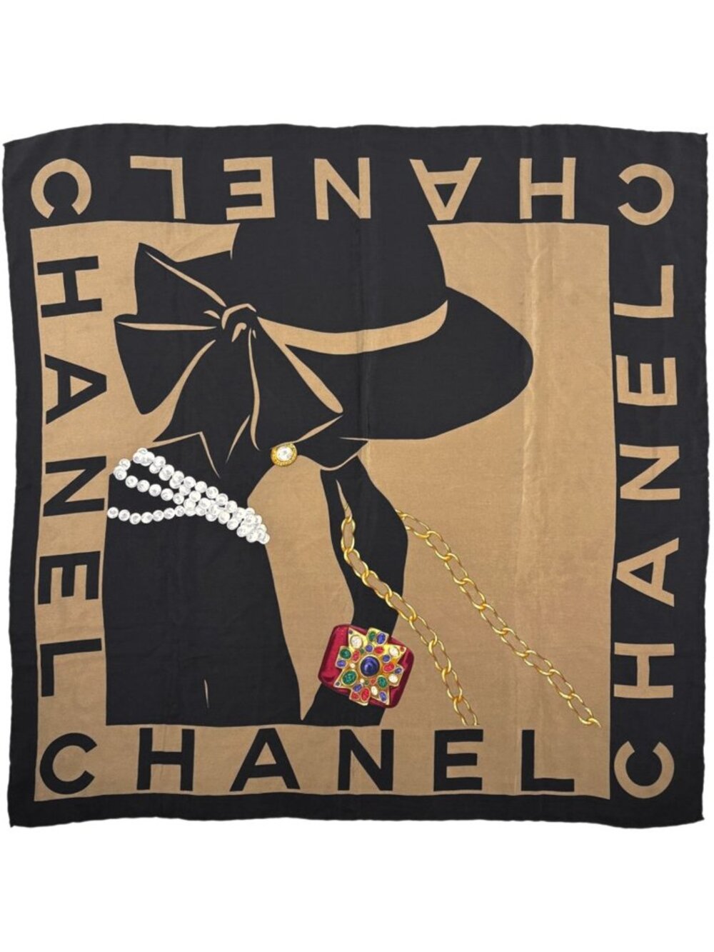 Chanel Scarf Mademoiselle Silk Black